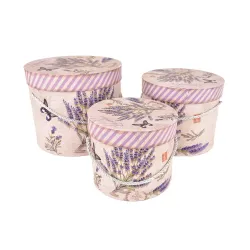 Set of 3 Round Boxes with Lavender