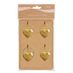 4 Decori Ring Oro con Cuore o Chiave Pendente diametro 4 cm