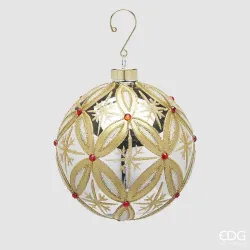 Sfera Rubini Verde con Decori Oro cm.12 EDG