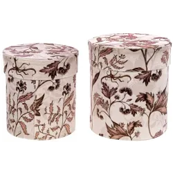 Set of 2 decorated cylindrical velvet boxes