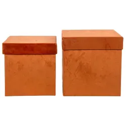 Set of 2 square velvet boxes in various colors ORANGE