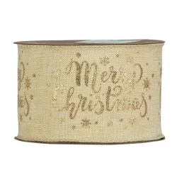 Nastro Merry XMas mm 63x10 mt Naturale e Verde